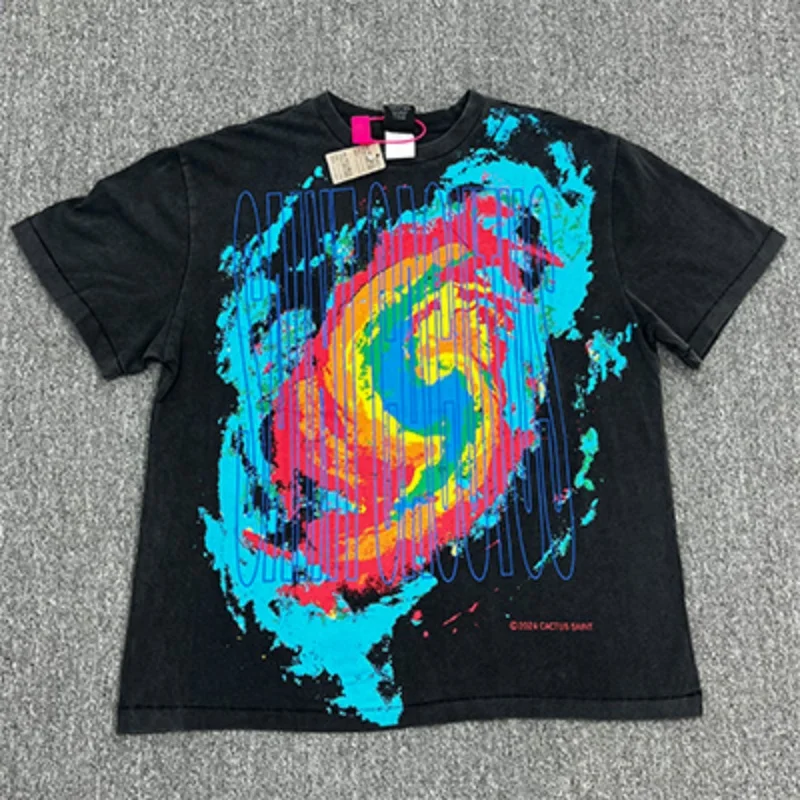 

High Quality Washed Vintage Saint Letter Print Oversized T Shirt High Street Casual Men Women Tees