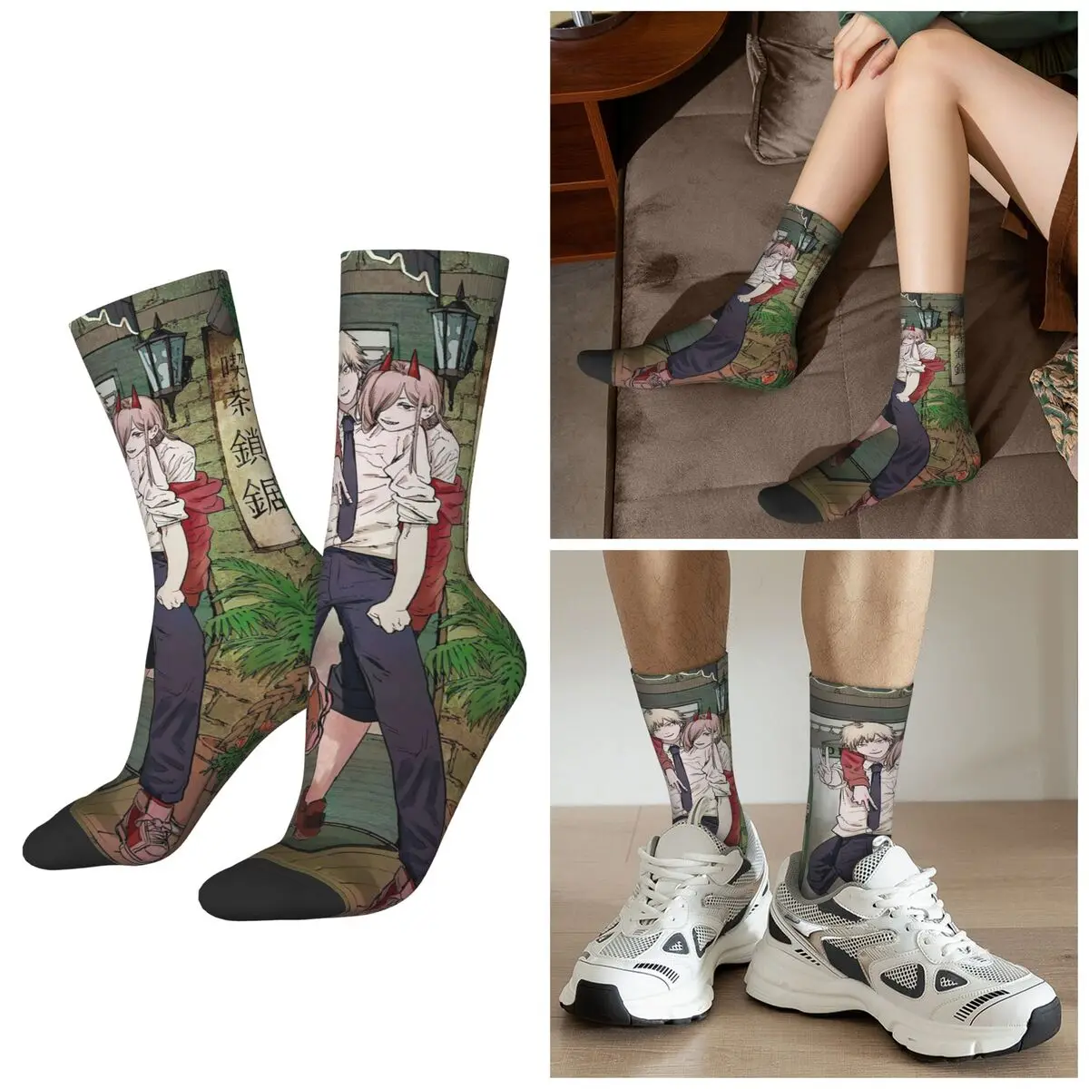 

All Seasons Chainsaw Man Denji And Pochita Anime Socks Harajuku Crew Socks Soft Stockings for Men Women Valentine's Day Gifts