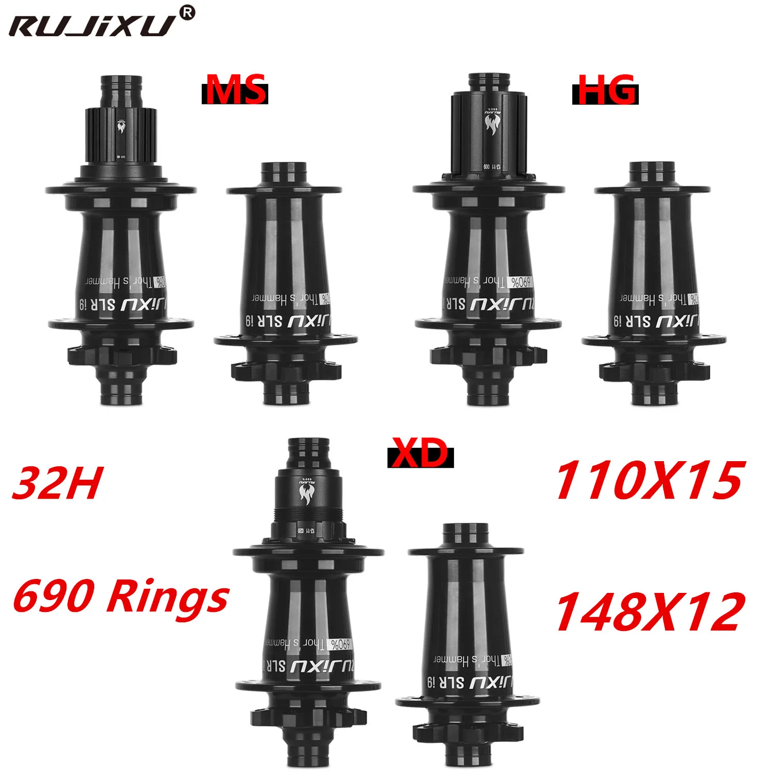 690 rings RUJIXU SLR I9 110*15 141*10 148*12 Bicycle Hub Sealed Bearing 6-bolt Disc Brake J-Bend 32 Holes BOOST MTB Hub HG XD MS