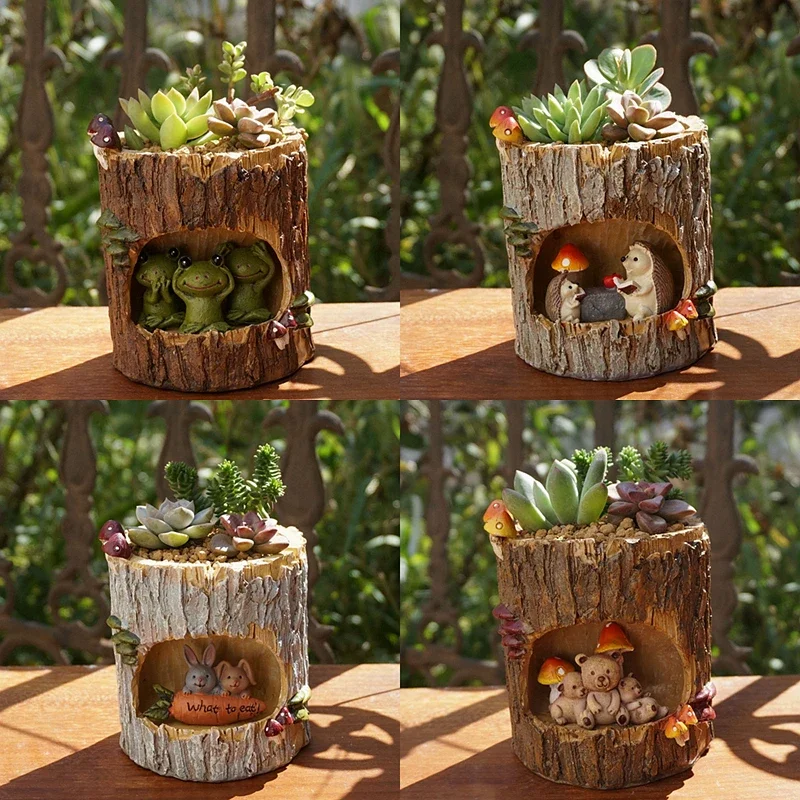 Creative Tree House Animals Flower Pots for Succulents Plants Decorative Planters Fairy Garden Ornaments Home Desktop Decoration