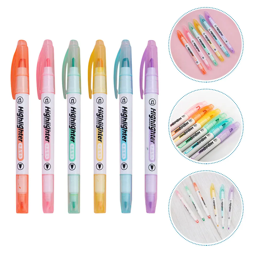 

12Pcs Dual Tip Highlighter Pens Student Markers Fast Dry See-Through Window Smooth Writing Office School Supplies