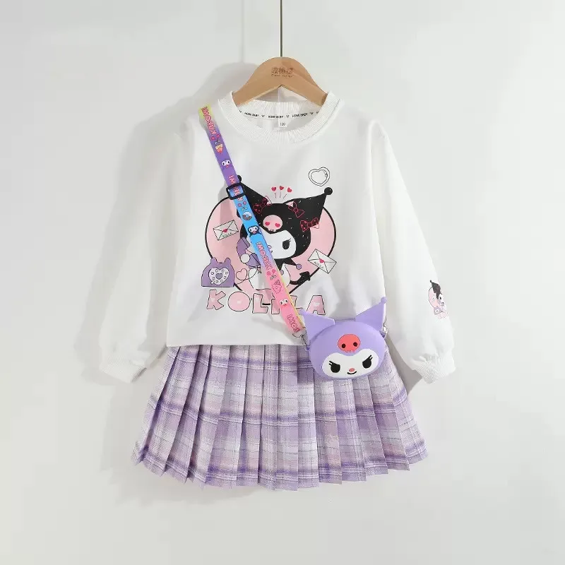 

Sanrio Anime Dress Kuromi Kids Girl Princess Sweater Pleated Skirt Jk Suits Child Sweatshirt Pullover Gift