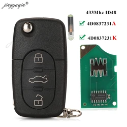 jingyuqin 4D0837231A 4D0837231K Key Fob For Audi A3 A4 A6 A8 TT RS4 Quattro 1994 - 2004 433Mhz ID48 Chip Car Remote Flip Key 3BT