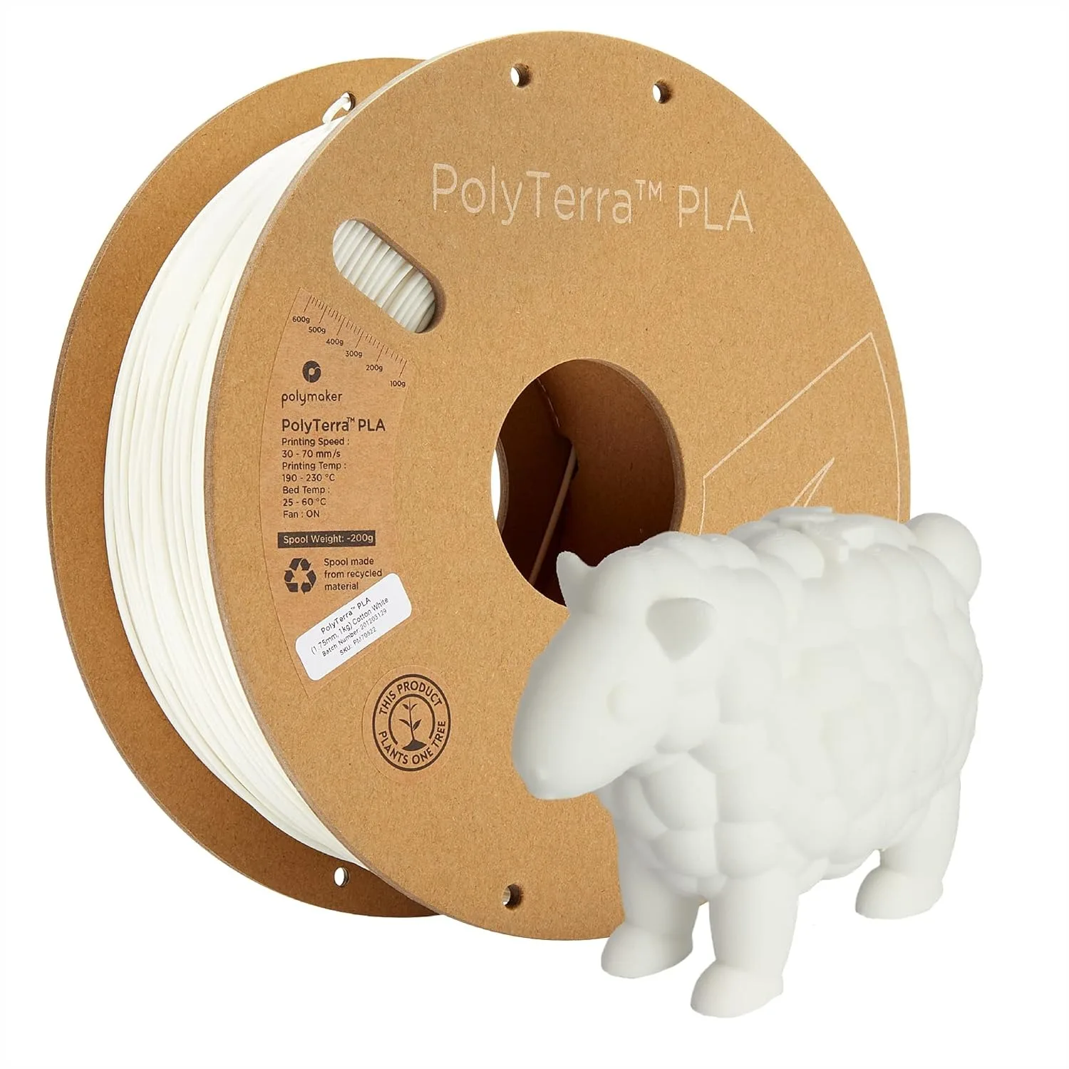 

Matte PLA Filament 1.75mm Cotton White 1kg 3D Printer Filament with Easy Support Removal