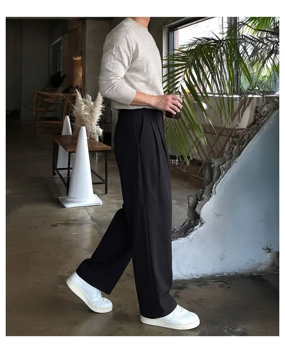 Male Double Pleated Wide Leg Suit Pants Korean Clean Fit Draped Slacks Loose Baggy Trousers Business Office Casual Streetwear ﻿