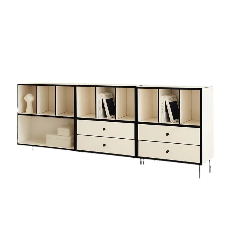 Cream style combination solid wood bookcase French home living room display case Magazine cabinet against the wall Storage locke