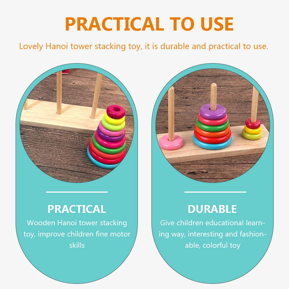 Wooden Tower of Hanoi Educational Stacked Intellectual Children Plaything Logic Puzzle Stacking Aldult Pupils