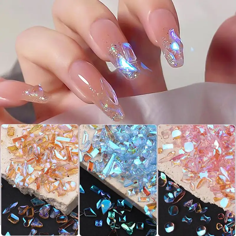 100Pcs Aurora Irregular Crystal Rhinestones Nail Charm Mixed-Size Resin Flatback Jewelry Gems Stone Parts Manicure Nail Art