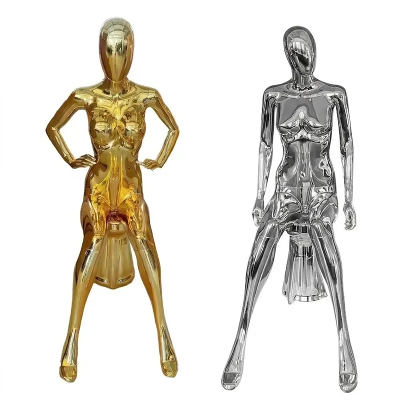 Gold Full Body Sitting Female Mannequin Window Display Stand Props for Women Clothing Store Decoration Factory Direct Sales