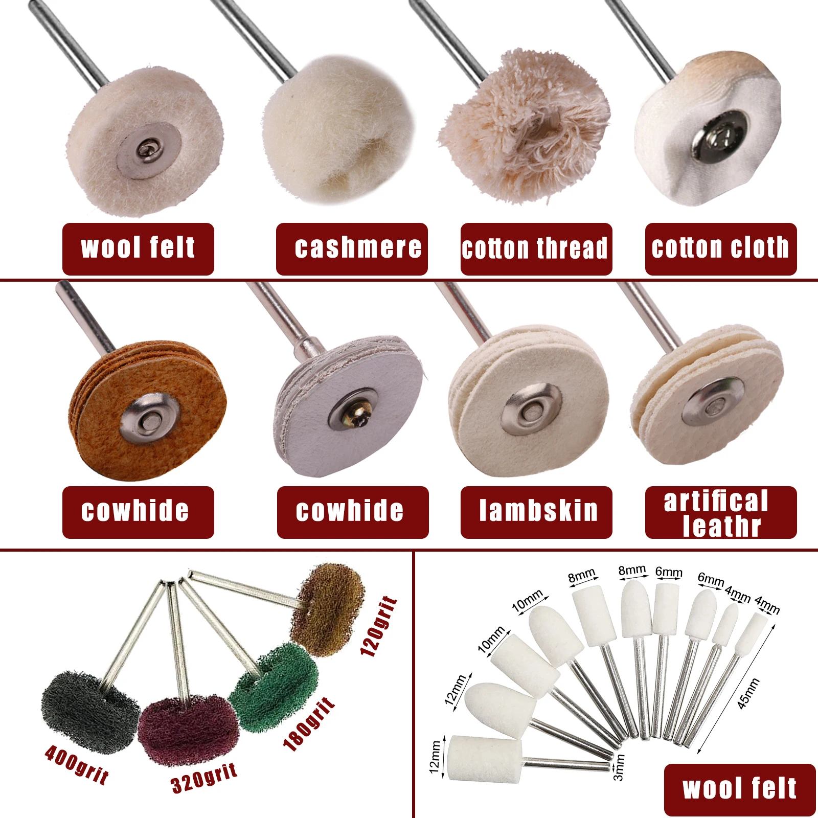 Imagem -02 - Felt Abrasive Buffing Wheel para Dremel Rotary Tool Polishing Wheels Jewelry Accessories Ver lã