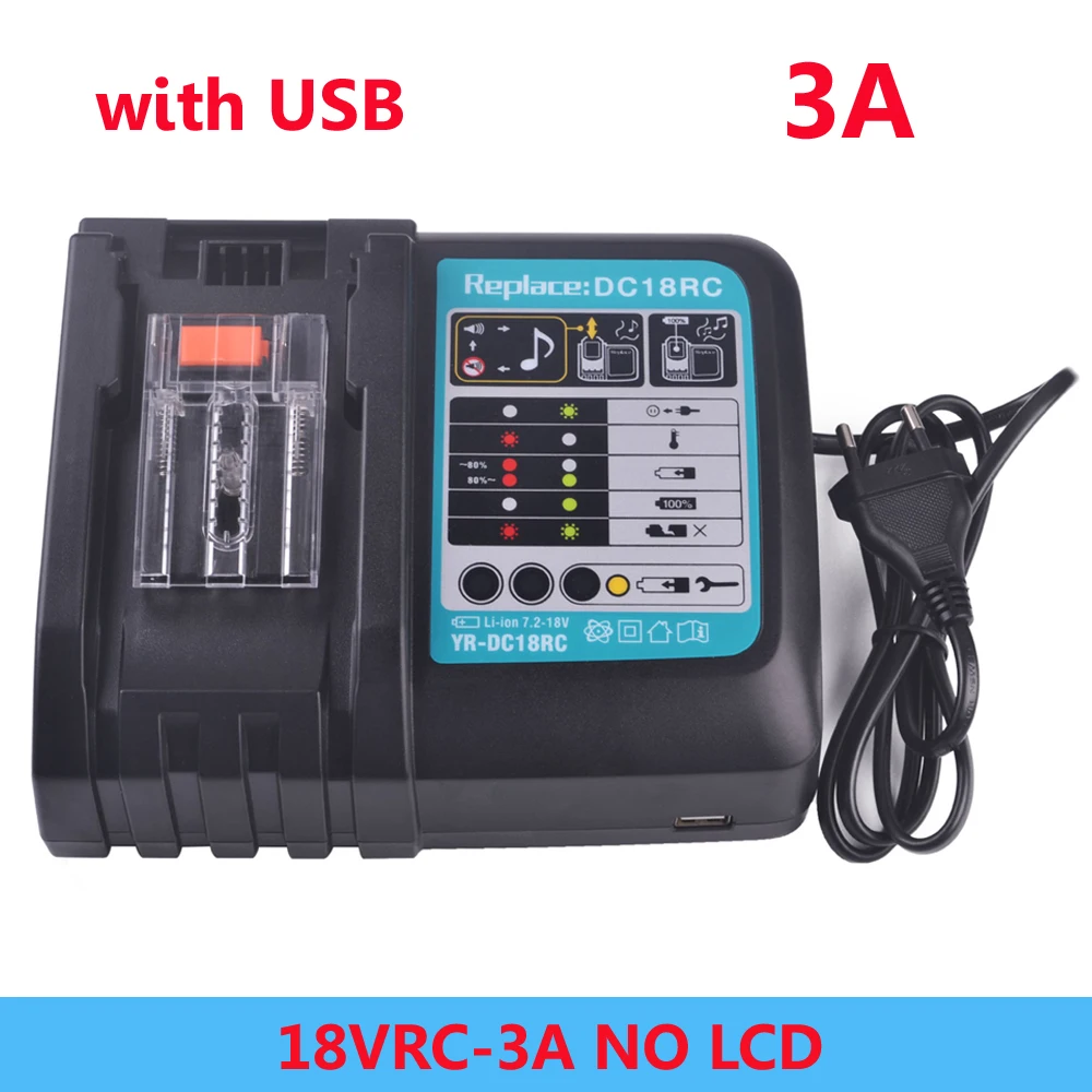 3A Battery Charger for Makita 18V 14.4V BL1860, BL1850, BL1840, BL1830, BL1820, BL1415, BL1440 DC18RC Li-ion Battery Charger