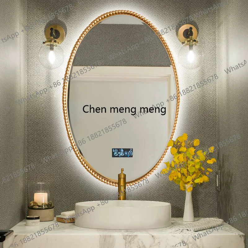 European smart bathroom mirror retro makeup mirror American bathroom oval light luxury French