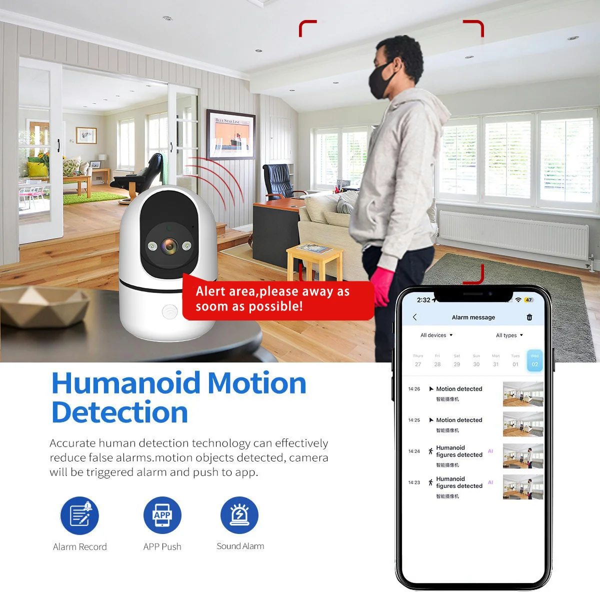 Saikiot Indoor WIFI Camera 3MP CloudEdge APP Baby Monitor Camera Human Detection Two Way Audio Wireless CCTV Security Camera