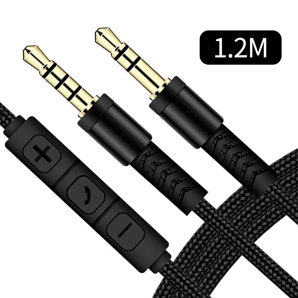 1.2m kabel Audio 3.5mm do Jack 3.5mm linia głośników z męskiego na męskie przewód Aux z mikrofonem do regulacji głośności dla głośnik samochodowy