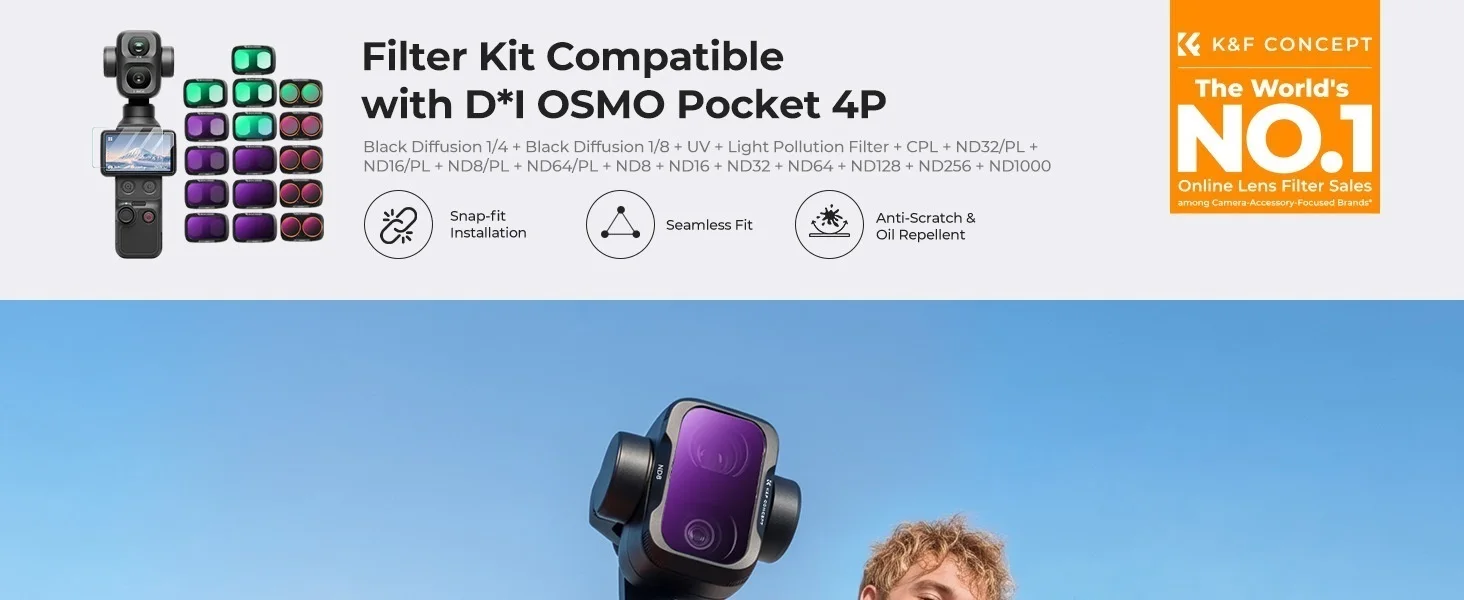 K&F Concept 2-in-1 ND CPL Filter-Set für DJI OSMO Pocket 4 Pro ND Filter-Set OSMO 4P Filter Pocket 4P Schwarzer Diffusionsfilter – Detail 13