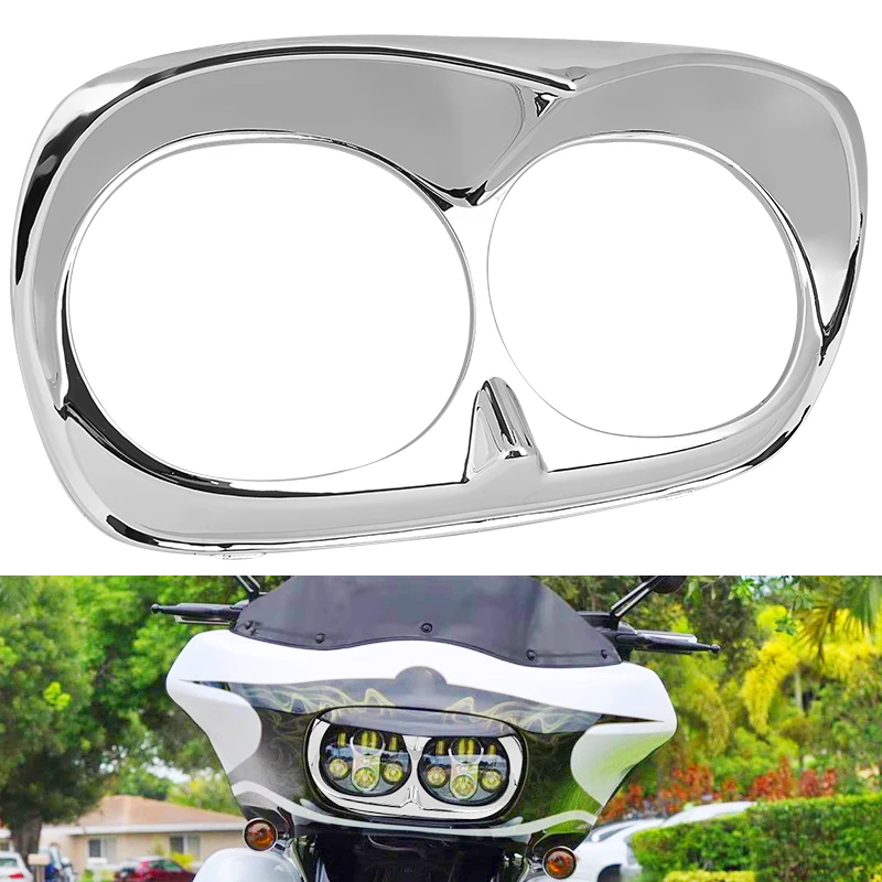 

Хромированная декоративная накладка на двойную фару мотоцикла, внешний обвес, кольцо для фары для Harley Road Glide 1998-2013, 2012, 2011