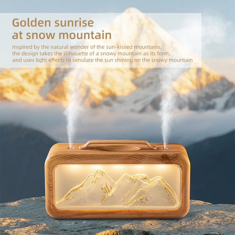 Dual spray humidifier small home humidifier desktop humidifier atmosphere snow mountain night light alternating dual spray two m