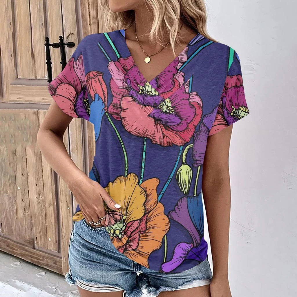 

Women's T-Shirts Fashion Characters Top Tee Flower 3d T-Shirt Harajuku Casual Short Sleeve O-Neck Oversized Female Clothing