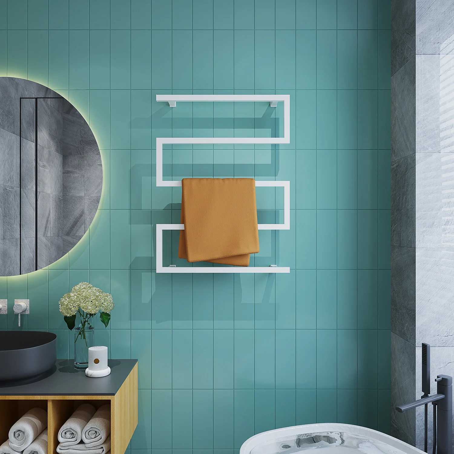 eu-Golden Stainless Steel Electric Heated Rail Ladder Towel Drying Rack Towel Warmer#