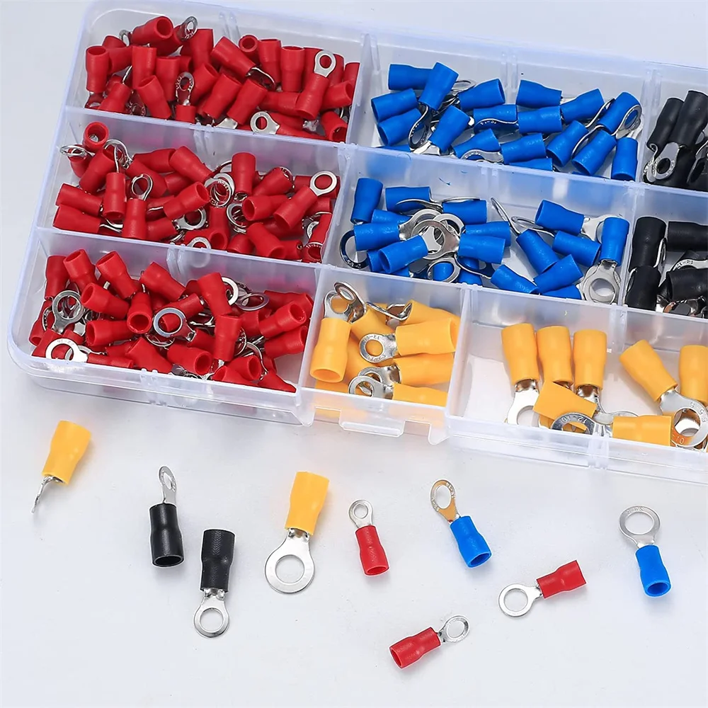200Pcs Electrical Ring Terminals, Insulated O Ring Crimp Terminals Connectors, Quick Disconnect Wire Connectors Assortment Kits