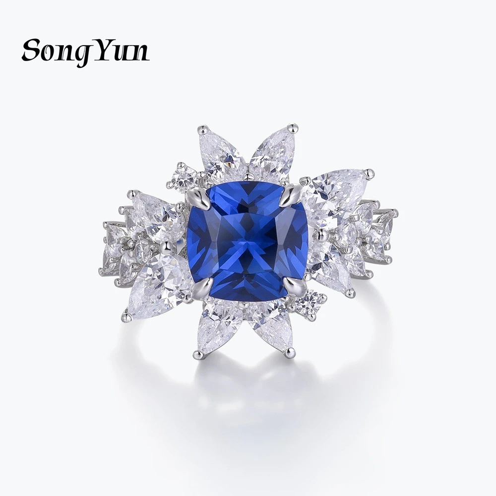 

SONGYUN Designer Jewelry 925 Sterling Silver Ring Lab Grown Sapphire Princess Elegant Ring for Women 18K Gold Plated Estate Ring