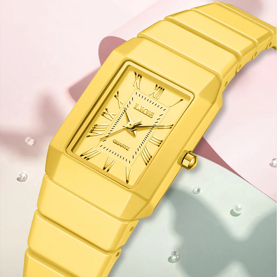 

LIGE Women Watch Ceramic Fashion Quartz Wristwatch Elegant Waterproof Vintage Watches Ultra-Thin Watch for Women Valentine's Day