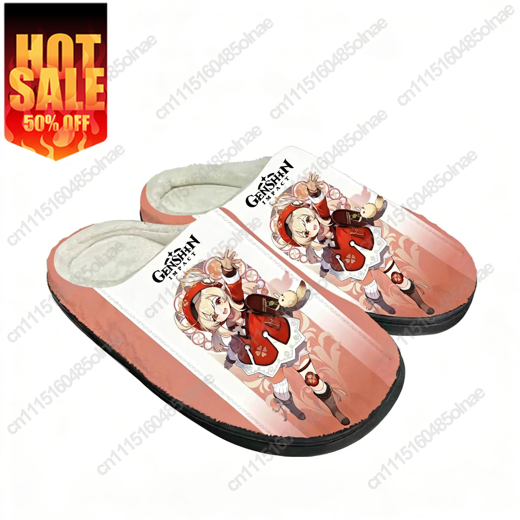 Genshin Impact Klee Customized Slippers Soft Plush Indoor Shoes For Family Adults Teens