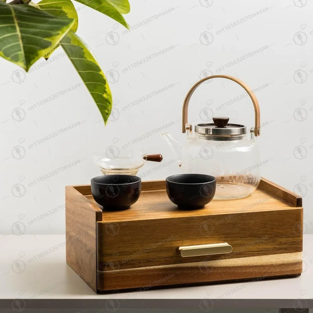 

Elegant Acacia Wood Tea Bag & Coffee pod Organizer, 4-Drawer Storage Box with Countertop Display for Tea Station & Kitchen