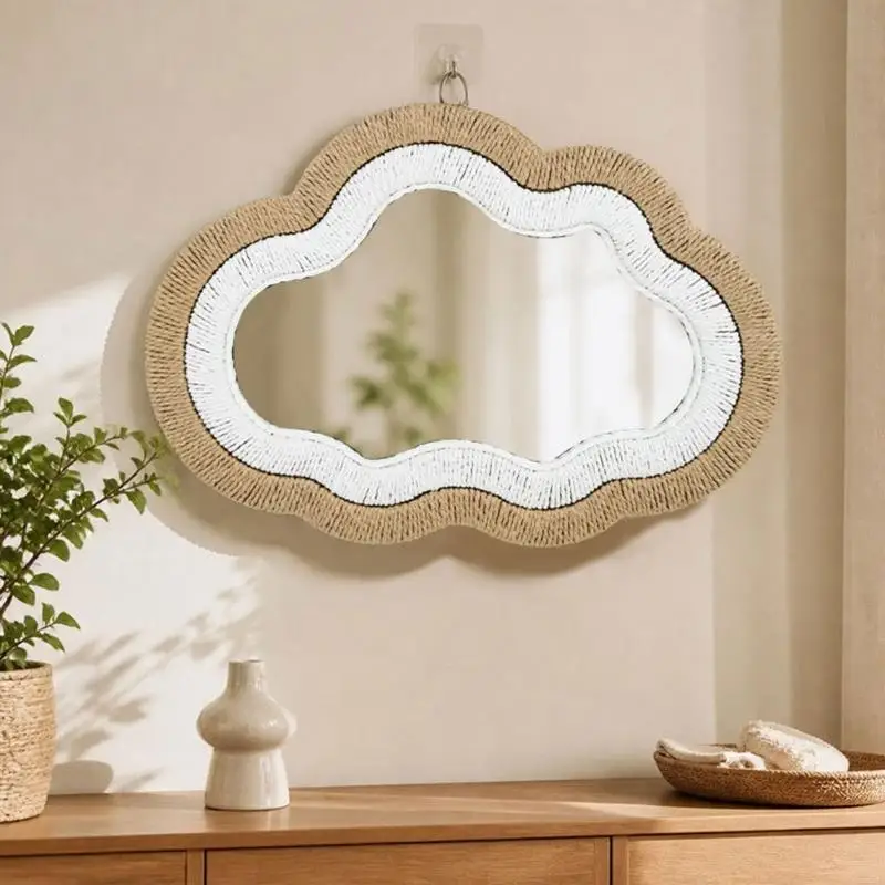 Paper Rope Rattan W Mirror for Living Room and Bedroom Interior Accent 55KF