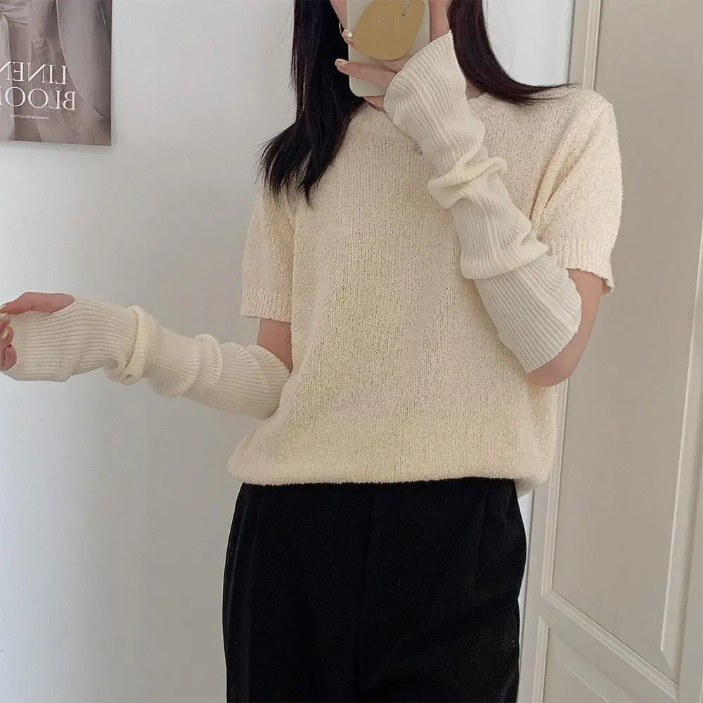 Fashion Fingerless Long Fingerless Gloves Solid color Goth Punk Knitted Gloves False Sleeves Arm Warm Sleeves Girl Boys