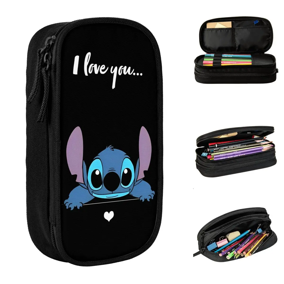 Lilo & Stitch I Love You Pencil Case New Cartoon Cute Pen Bags for Student Large Storage Office Gifts Pencil Box Stationery