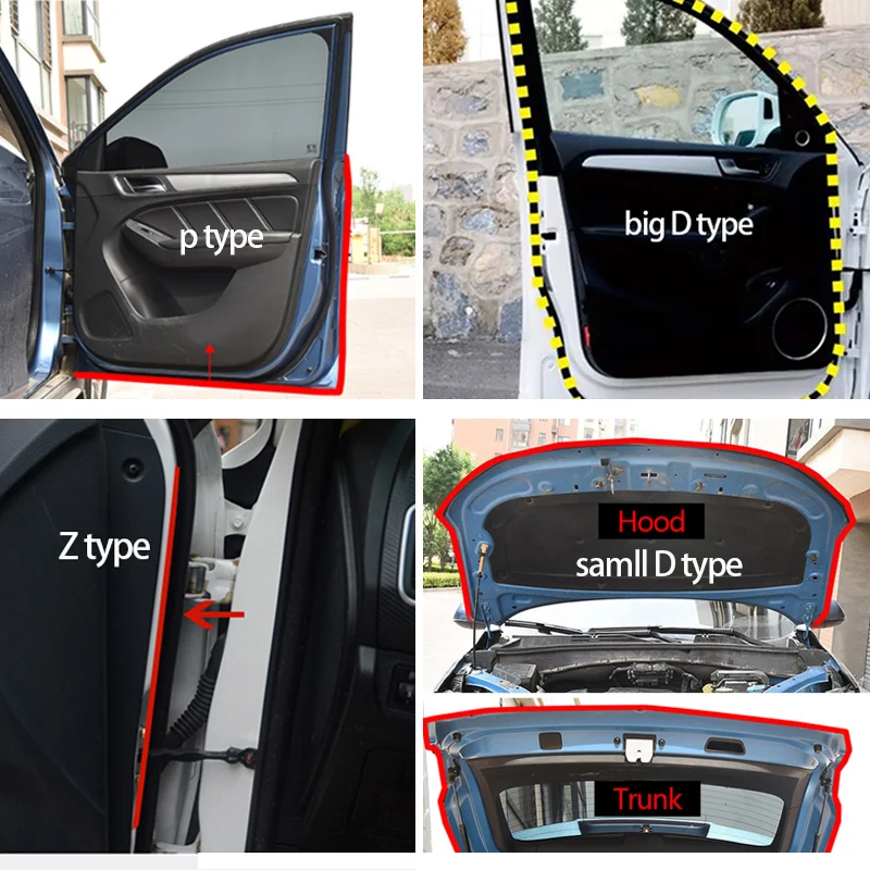 Tira de sellado para puerta de coche, sellador de goma tipo D/P/Z, antipolvo, aislamiento acústico, insonorizado, accesorios para coche, 2m