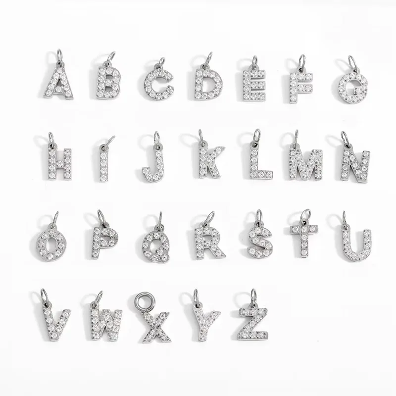 26 Letters Alphabet Charm Silver Alloy Micro Pave Rhinestone Initial Pendant DIY Handmade Personalized Name Jewelry Accessories