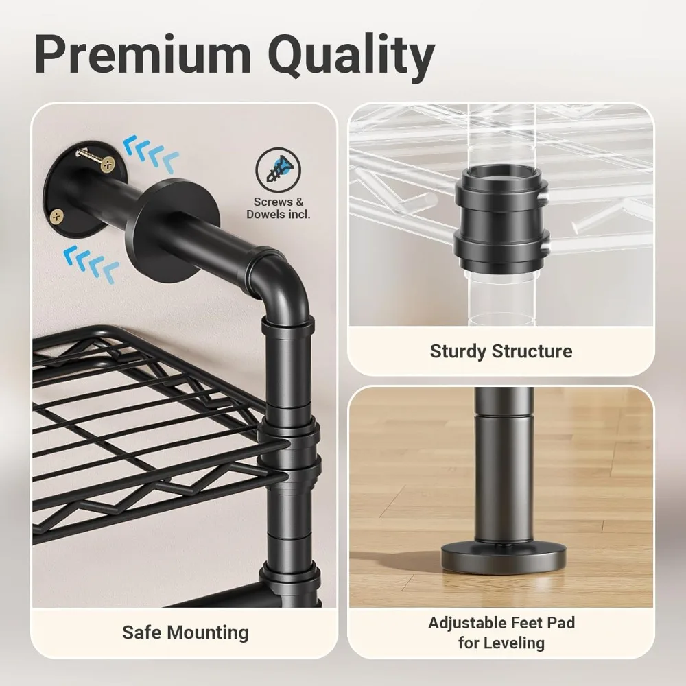 رف ملابس على شكل L3 L، رف ملابس عالي التحمل لتعليق الملابس، ملابس صناعية قابلة للتوسيع مثبتة على الحائط