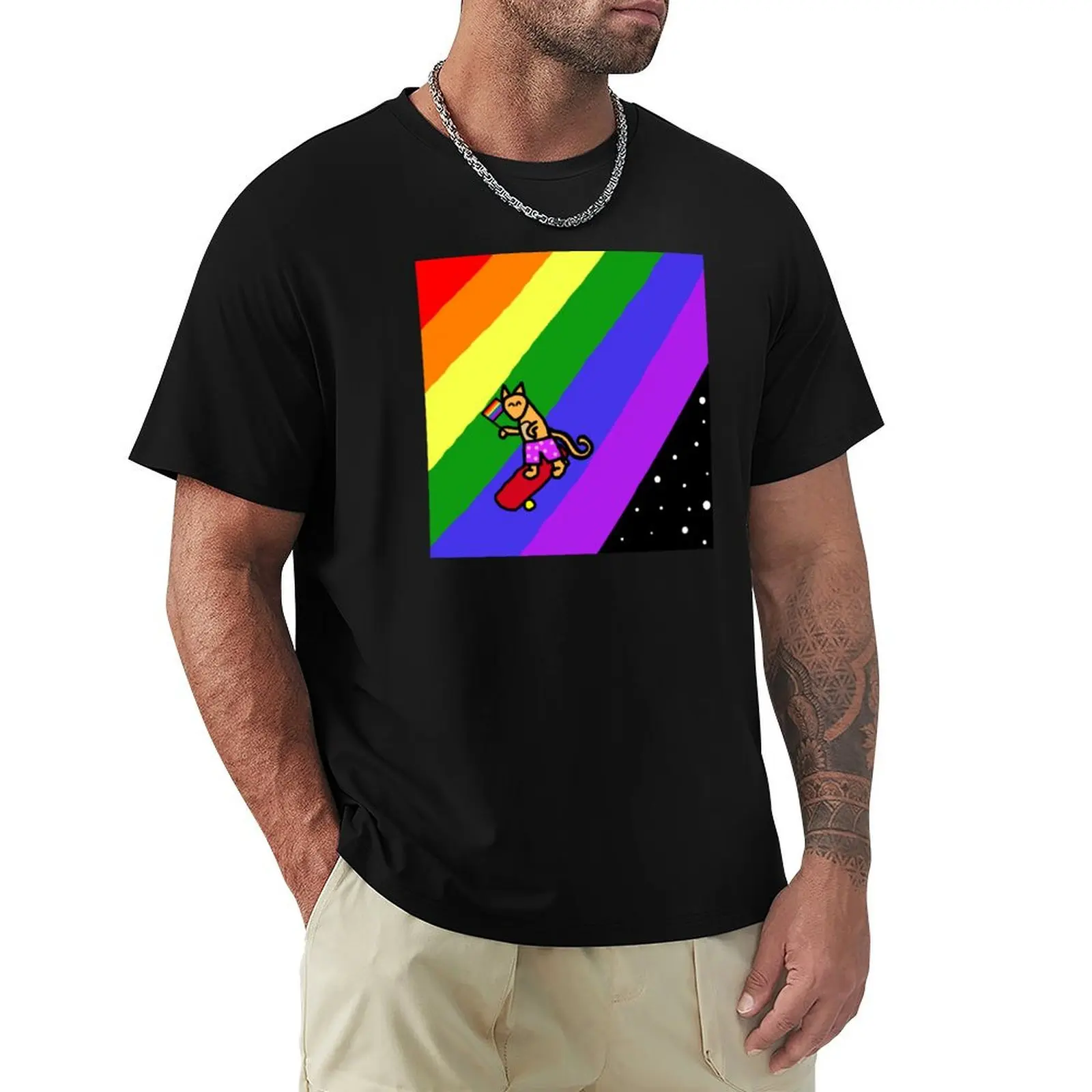 

Space Cat Likes Rainbows T-Shirt Christmas Casual Short Sleeve Top