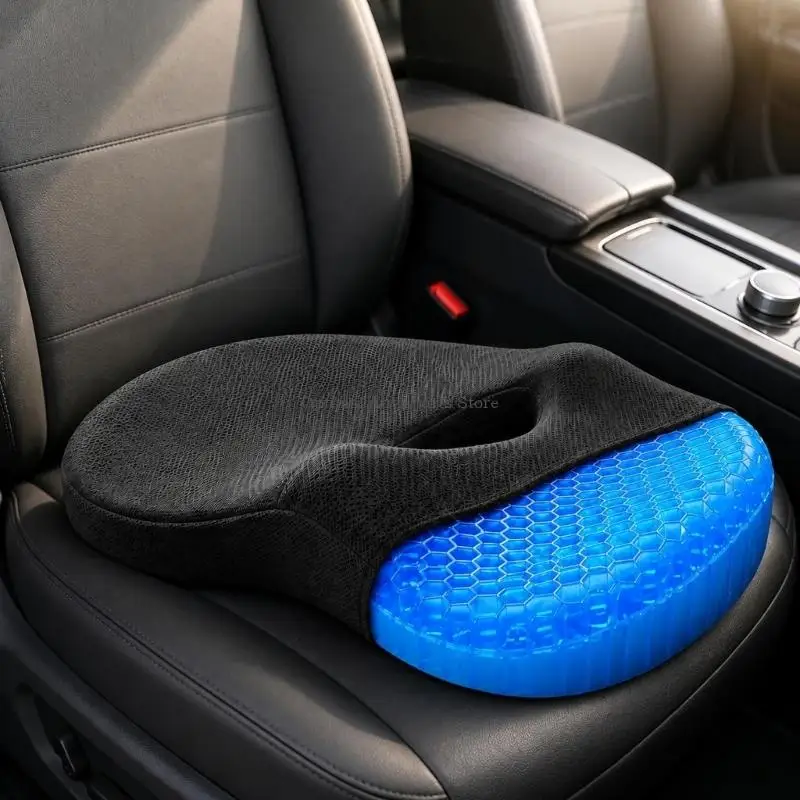 Ventilated Cushion with Air-Channeled Top, Memory Foams, Contoured Profile, Cold-Wash Mesh Cover, and Nonslip Base for Chairs