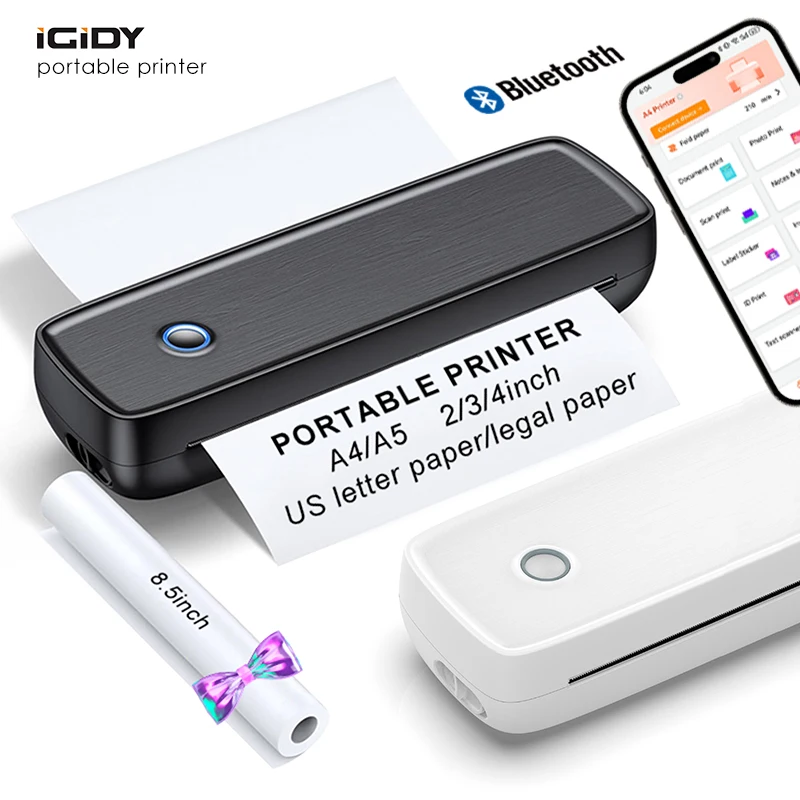 

Portable Thermal Printer, Wireless Printer Supports 8.5" X 11"US Letter&Legal,A4&A5 Paper, Bluetooth Inkless Travel Printer