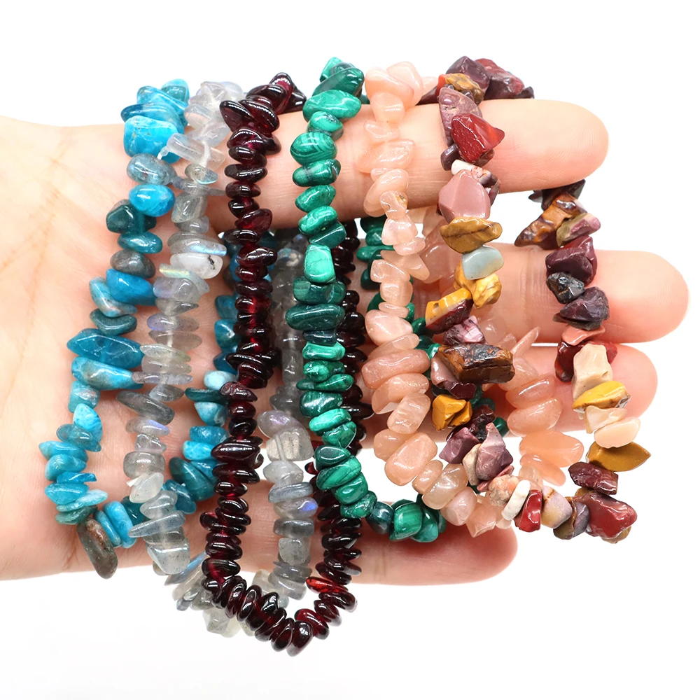 Natural Stone Crystal Bracelet Irregular Energy Bead Chip Reiki Healing Jewelry Amethyst Rose Quartz Wristband Bangles for Women