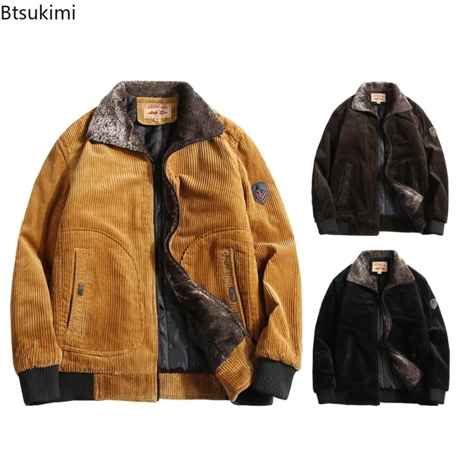 

2025 Men's Winter Jacket Streetwear Coats Thickening Corduroy Stand Collar Leisure Time Keep Warm Cotton-padded Jacket Tops Male