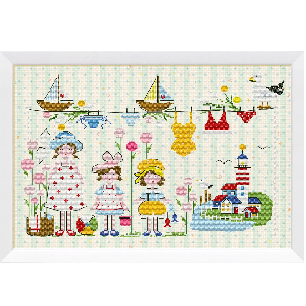 

Cartoon Character Cross Stitch Kit Childhood A1147 Linen Cotton Fabric Bedroom Decorative Painting New Model Home Textile