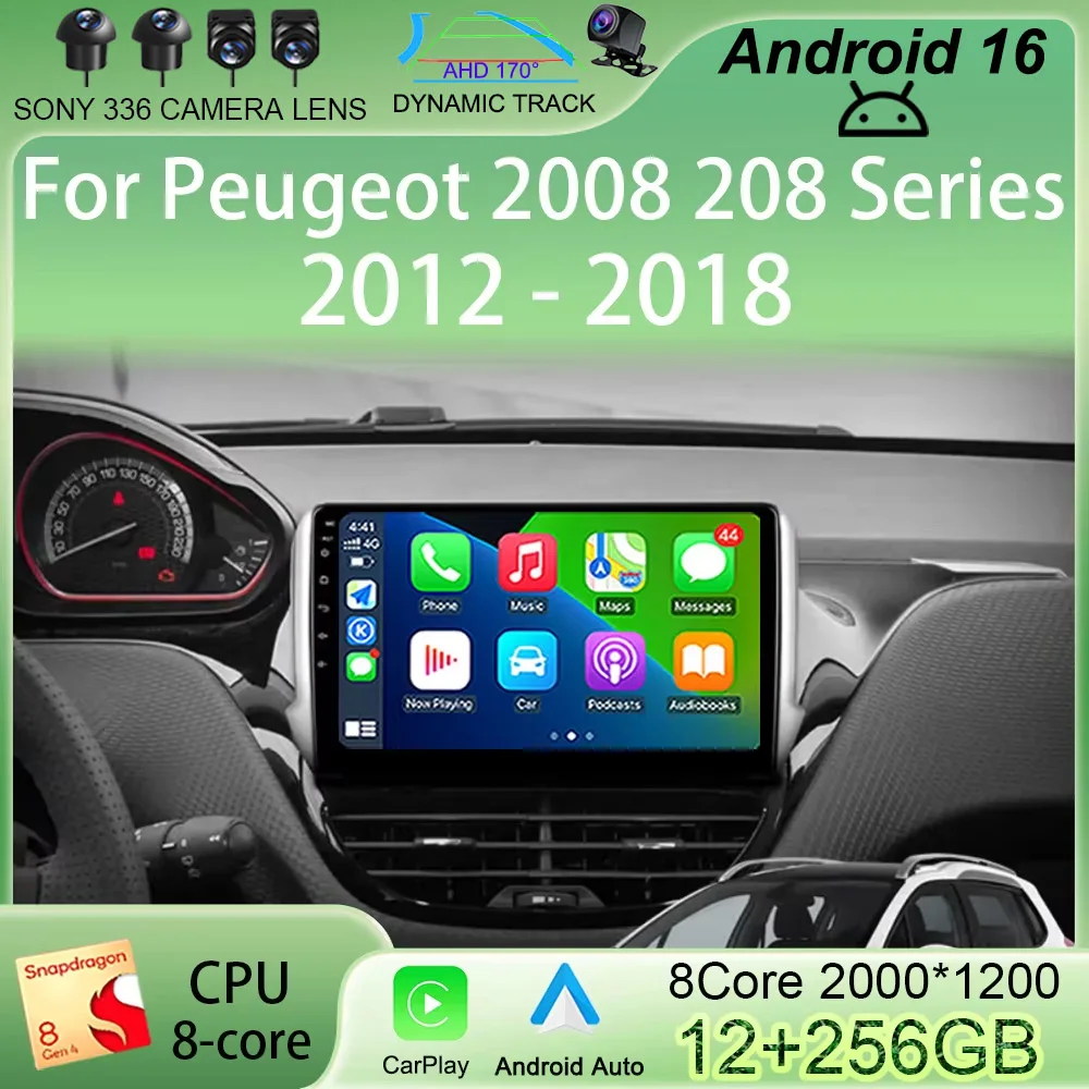 Android 16 2din Stereo autoraido For Peugeot 2008 208 Series 2012 - 2018 Car Multimedia Navigation GPS Carplay Radio NO DVD