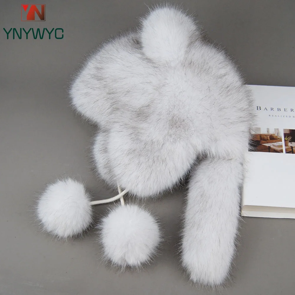 

Russian Luxury Women Bomber Hats Bonnets Trapper Cap Fake Fox Hat New Winter Fur Hat For Women Hat With Ear Fake Fox Fur Caps