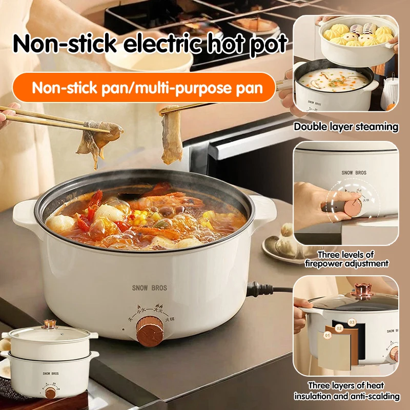 Olla de Cocina eléctrica para dormitorio de estudiantes, olla caliente para uso doméstico, olla eléctrica pequeña multifuncional, sartén antiadherente integrada
