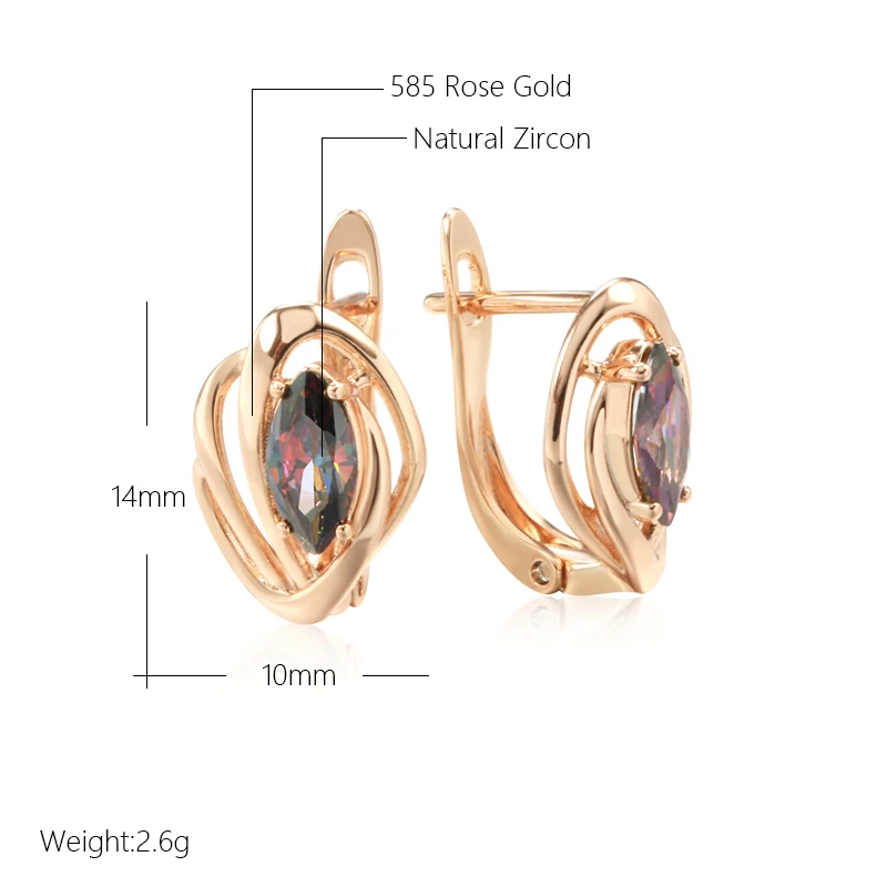 Kinel Luxury Colorful Natural Zircon Stone Earrings for Women 585 Rose Gold Color Vintage Fine Daily Jewelry Party Fine Earring
