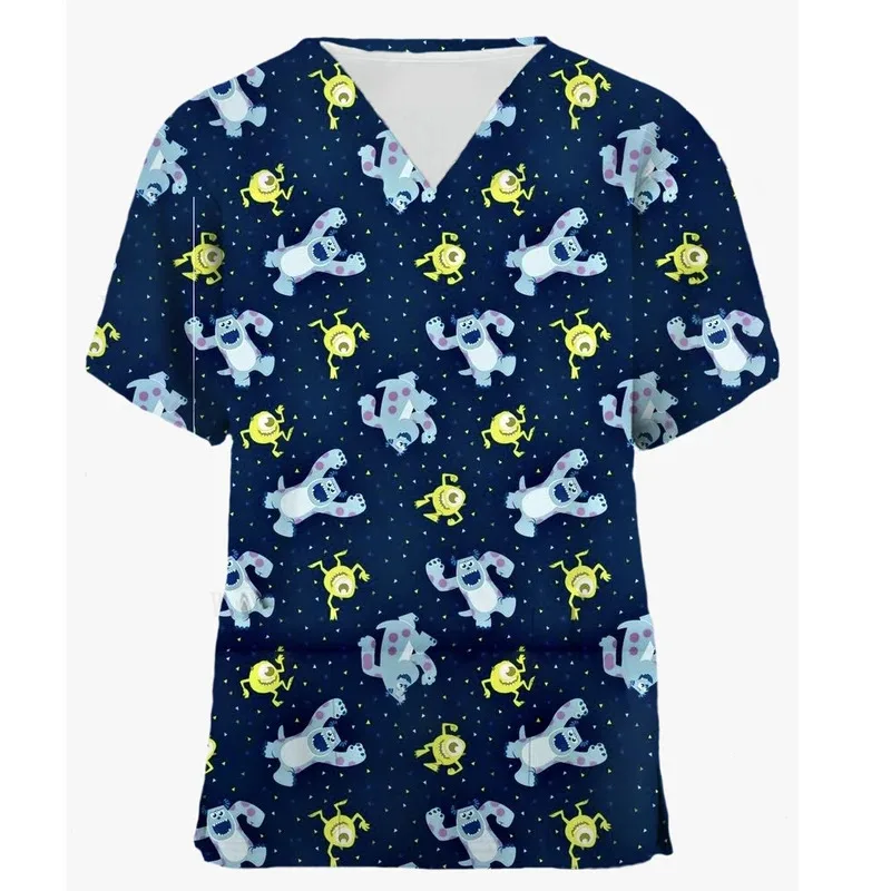 توي ستوري 4 عيادة مستشفى ممرضة عمال ثلاثية الأبعاد تي شيرت مطبوع المرأة الخامس الرقبة جيب الملابس الطبية التمريض العلوي العمل