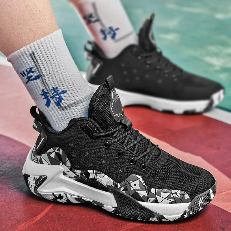 Large Size 48 Basketball Shoes Kids Fly-woven Breathable Sneaker Fashion Actual Combat Teenagers Students Running Sports Trainer