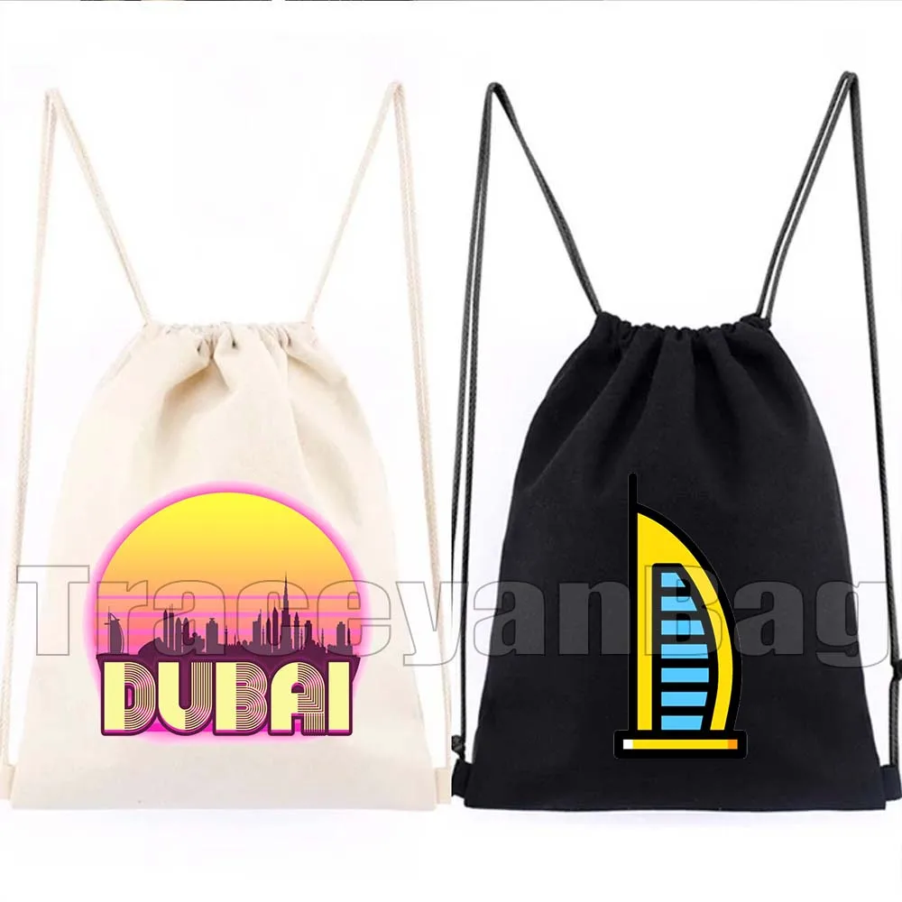 

UAE Emirati Skyscraper Burj Khalifa Heart Dubai Skyline United Arab Emirates Sunset Cute Canvas Drawstring Bag Backpack Sackpack