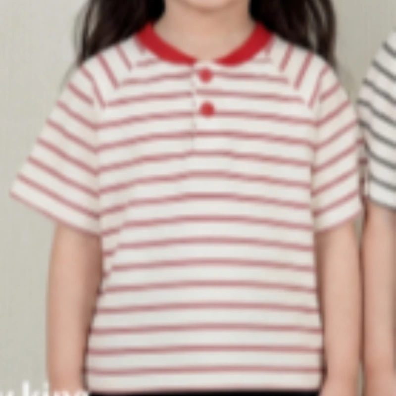 Boys' Striped Shirt 2025 New Item, Children's Sports Contrasting Short Sleeved Summer Outfit, College Style T-shirt