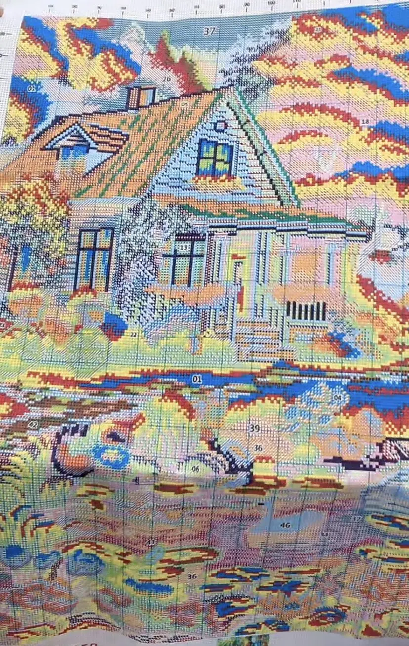 9ct 65X85cm Swans Lake House Pre-Printed Cross Stitch DIY Embroidery Set Handmade Handicraft Floss Needle Crafts