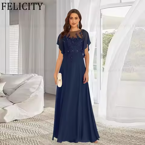FELICITY Customized Sequin Elegant Mother of the Bride Dress 2026 A-Line Applique Chiffon Wedding Guest Dress Evening Party Gown